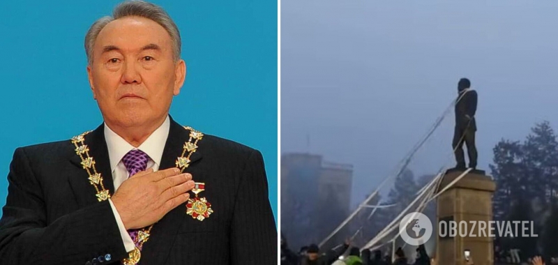 В Казахстане протестующие пытались снести памятник Назарбаеву. Видео