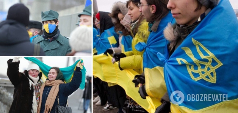 В Киеве два берега Днепра, а также Софийскую и Михайловску площади объединили ''живыми цепями''. Фото и видео