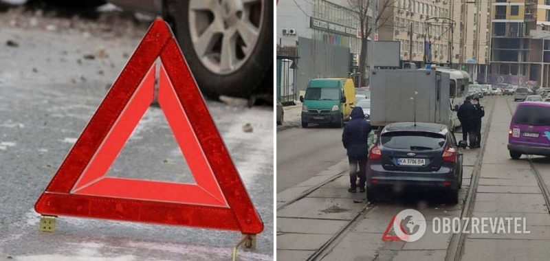 В Киеве на Подоле произошла авария с участием ''автозака'': движение трамваев было остановлено. Фото